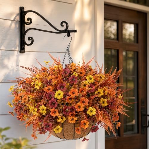 2 Set Artificial Flowers Hanging Baskets for Outdoor Fall Flower for Autumn - Image 3