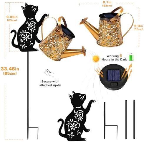 Solar Garden Lights Outdoor Decor, Watering Can with Cat Stake, Waterproof - Image 5