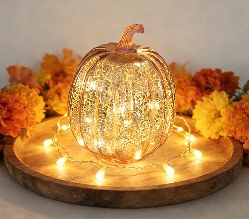 Fall Decorations for Home,Mercury Glass Pumpkin Lights with Timer(Rosegold) - Image 5