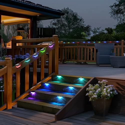 Herzila 16 Pack Solar Fence Lights, RGB Color Changing Christmas Fence Solar Light, Waterproof Deck Lights for Step, Stair, Pool and Yard - Image 5