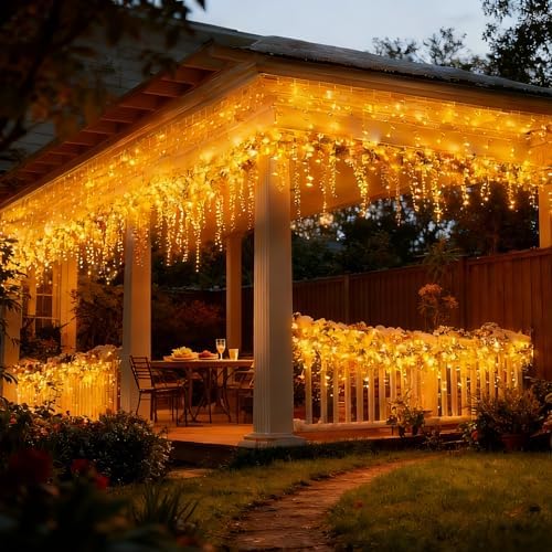 Icicle Lights for Outside, 167ft 17600 LED Icicle Christmas Lights Outdoor Waterproof, 352 Drops with Remote, 8 Modes & Dimmable, Timer for Christmas, Wedding, House, Roof Decoration, Warm White by AKNMSOY