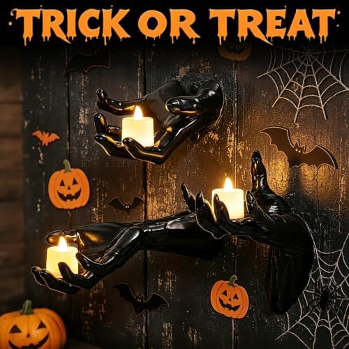 Halloween Wall Decor, Gothic Set of 3, LED Candle Hands Indoor Decoration - Image 6