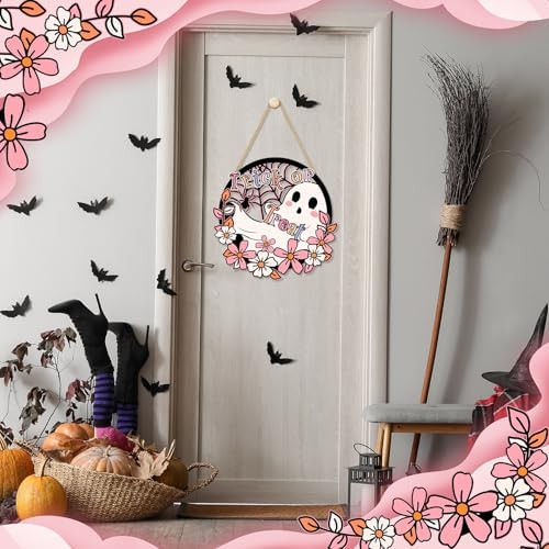 Britimes Halloween Floral Welcome Door Sign, Wooden, for Home Decor - Image 2
