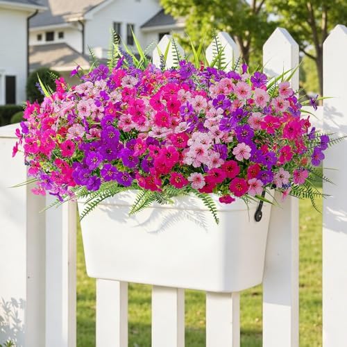 Alupssuc 48 Bundles Artificial Flowers for Outdoors Planters Spring Decoration, UV Resistant Faux Eucalyptus Violet and Lavender Silk Fake Plants for Outside Indoor Yard Home Patio Decor, Mix 3 Colors - Image 5