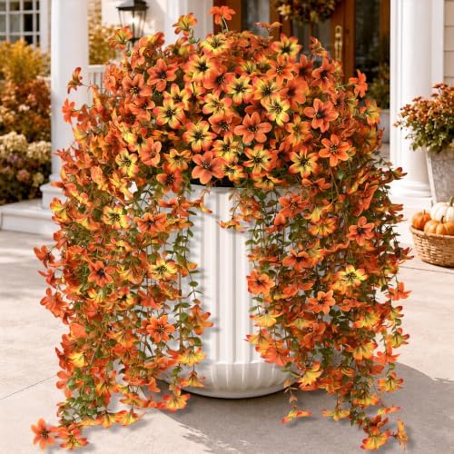 Artificial Fall Flowers Fake Mums UV Hanging Plants for Outdoors Decor by ZFProcessArtificialFlowers