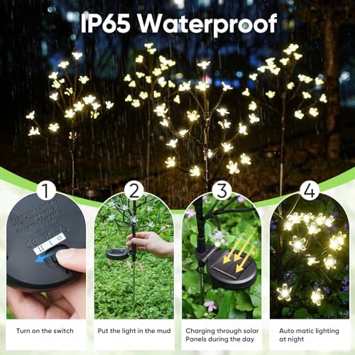 6 Pack Solar Lights Outdoor Waterproof, Garden Lights Solar Flowers - Image 2