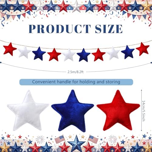 Mindsoft 8.2 ft 4th of July Garland Velvet Patriotic Garland Star Decor - Image 2