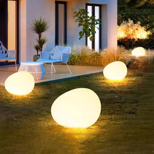 Solar Small Garden Lights Outdoor Glow Cobblestone Shape Lamp Garden Decor Waterproof Landscape Night Lights for Garden Paths, Stairs, Lawns, Patios, Yard, 4 Pack (Warm White) by GDZBNIZK