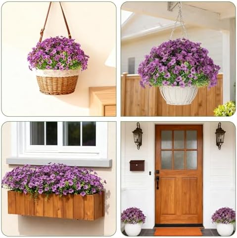 24 Bundles Artificial Flowers for Outdoor Realistic Faux Flower Spring Summer Garden Home Decoration, Hanging Daisy with Eucalyptus Leaves Fake Plants Greenery Balcony Porch Patio Front Door Decor - Image 6