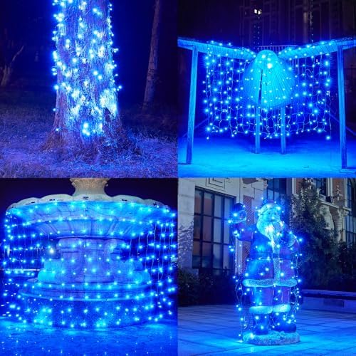 Dirnun Led Christmas Net Lights Blue Outdoor Christmas Lights 160LED 5ftx7ft, Waterproof Outdoor Indoor Fairy Mesh Net Light for Xmas Party, Yard, Patio, Trees, Shrubs, Bushes Decorations - Image 6