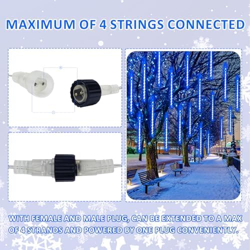 2 Pack Christmas Lights Outdoor 16 Tubes 384 LEDs Meteor Shower Rain Lights - Image 6