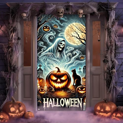 BlissYard Halloween Door Cover Jack Lantern Ghost 35x71 Inch Polyester by BlissYard
