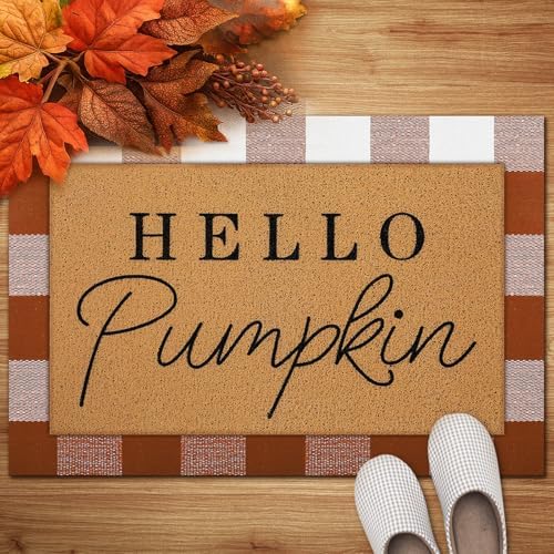 Tinideya 2 Pcs Fall Hello Pumpink Doormat Set for Front Porch Decor - Image 5