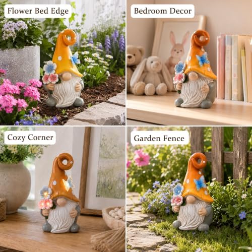 Solar Garden Gnome Statue: Outdoor Figurine with Flower Light - Image 6