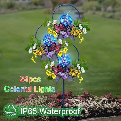 Solar Lights Outdoor Garden Stakes,Butterfly & Flower LED Colorful Lights - Image 5