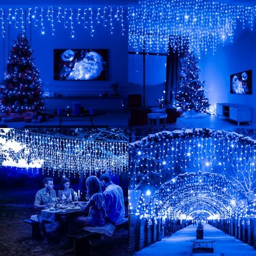 JXLEDAYY Christmas Lights Super Long 1280 LED 131 FT LED String Lights with 240 Drops Plug in 8 Modes Christmas Decoration for Holiday Wedding Party Bedroom Garden Patio Outdoor Indoor (Blue) - Image 5