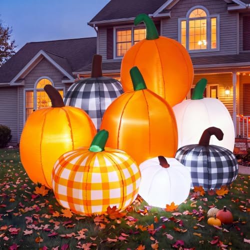 Leyndo Thanksgiving Inflatables Outdoor Decorations, 5.91 ft Multicolor Stacked Pumpkin Blow up Yard Decoration with Built in Lights and Fan for Fall Lawn Garden Porch by Leyndo