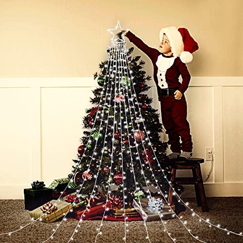 Christmas Decoration Lights, Outdoor Christmas String Lights 320 LED 11.5Ft Waterfall Tree Light with Big Star Topper Waterproof 8 Light Modes for Xmas New Year Holiday Yard Outdoor Indoor Decor - Image 6