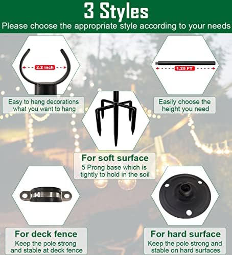10ft String Light Poles for Soft Surfaces, Light Poles for Outdoor String Light, Perfect for Garden, Backyard, and Patio Lighting Stand for Parties, Wedding - Matte Black Finish - 2 Pack - Image 2