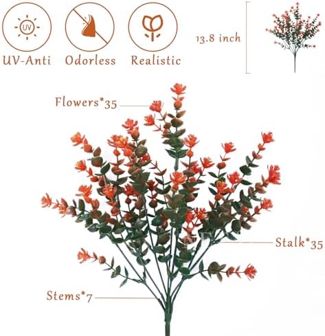 NETAP Outdoor Artificial Flowers UV Resistant, 20 Bundles Fake Realistic Floral Greenery Plants for Outside Porch, Window Boxes, Garden, Yard, Inside Home Table Decor,GreenOrange - Image 2