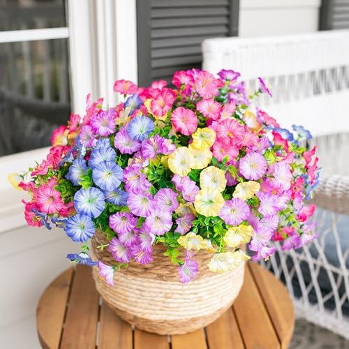 Artificial Flowers Fake Plants for Outdoors Decoration, 12 Bundles Silk Morning Glory with Eucalyptus Realistic UV Resistant Faux Flowers for Outside Planter Porch Yard Patio Garden Home Indoor, Mix - Image 3