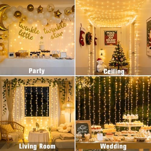 JMEXSUSS 300 LED Remote Control Curtain Lights, Plug in Fairy Curtain Lights Outdoor, Window Wall Hanging String Lights for Bedroom Indoor Dorm Backdrop Wedding Party Patio Christmas Decor, Warm White - Image 5