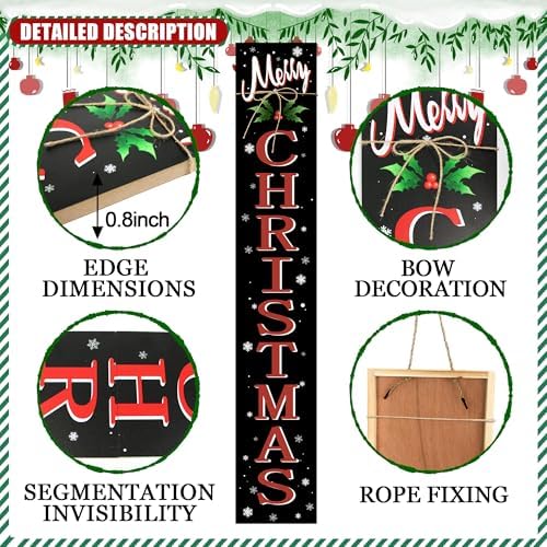 Merry Christmas Welcome Porch Sign Xmas Wooden Door Sign 47'' Large Porch Sign for Home Front Door Yard Party Decor - Image 3