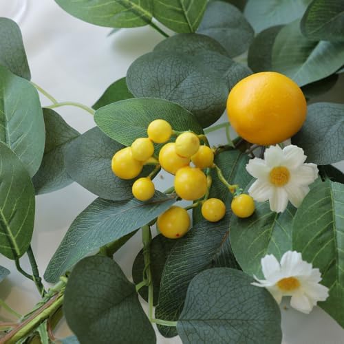 Mizii Artificial Lemon Garland 6FT Fake Fruit Lemons Garland with Berries Green Leaves Hanging Vines Greenery Decorations for Kitchen Table Centerpieces Room Party Birthday Decor (Lemon with Berries) - Image 6
