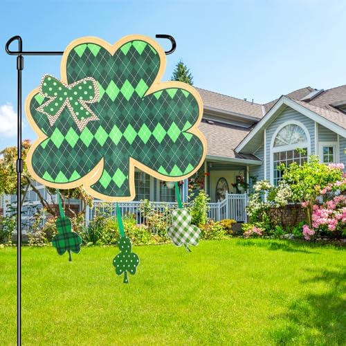 St Patrick Shamrock Garden Flag Banner Outdoor Decorations for Outside Double-Sided Printed, St Patricks Shamrocks Yard Flags House Yard Spring Seasonal Decoration 15 x 14 Inch Striped Plaid - Image 2