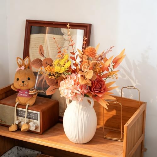 Artificial Fall Flowers with Vase – Autumn Hydrangea & Rose Arrangement - Image 5