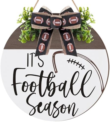 Moucuny Fall Football Welcome Wreath for Front Door, Door Sign with Bow by Moucuny