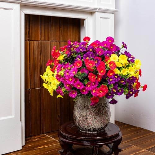 Artificial Faux Flowers for Outdoor 16 Bundles Fake Morning Glory,4Color - Image 5