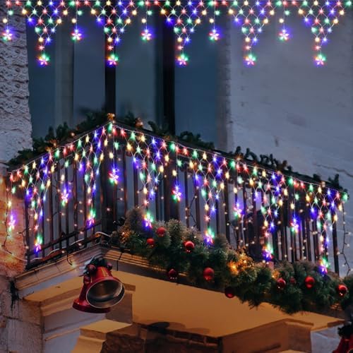 Christmas Lights Outdoor Decoration 218 LED 13.8ft Star Curtain Fairy Lights with 11 Drops, Clear Wire LED String Light Decor with 8 Modes for Wedding Party Holiday Christmas Home Indoor Outdoor Decor by MINIAO