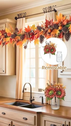 Silk Sunflowers Artificial Flowers with Mason Jar Centerpiece for Table Orange Red Fall Flowers in Vase Fall Floral Arrangement with Vase Thanksgiving Centerpiece for Dining Room Table Autumn Decor - Image 4