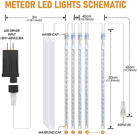 Icicle Lights Snowfall Meteor Shower Rain Light Christmas LED Decoration Falling Drop String Light 8 Tubes 288 LEDs(Blue, 30cm), 1 Pack - Image 7