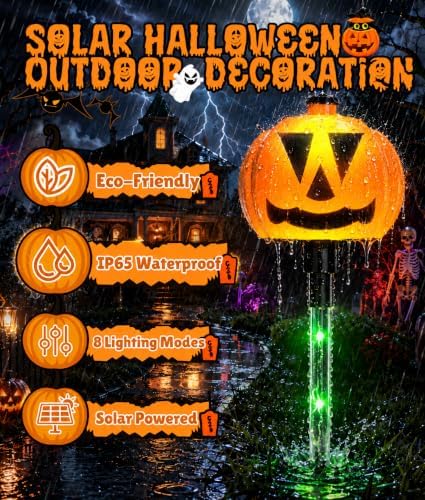 12 Pack Halloween Outdoor Decorations Solar Pathway Stake Pumpkin Lights - Image 3