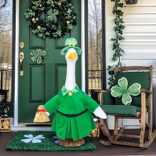 Cutecrop St. Patrick's Day Goose Outfit Porch Goose Clothes for 23" Lawn Outdoor Garden Yard Patio Statue St. Patrick's Day Decor - Image 2