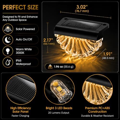 Solar Deck Lights Outdoor Waterproof, 6 Pack Fence Step Lights - Image 5