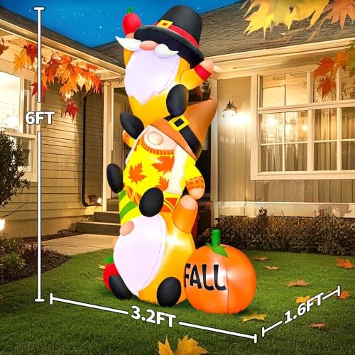 6FT Thanksgiving Inflatables Outdoor Decoration Inflatable Three Gnomes, Built in LED Lights Blow Up Yard Decorations for Fall Holiday Party Garden Lawn Décor - Image 5