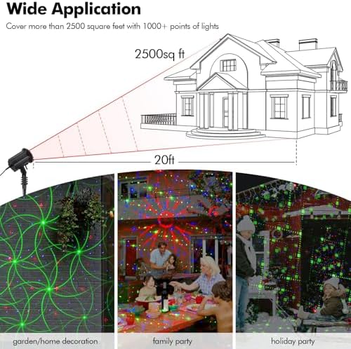 Poeland 8 Patterns Christmas Laser Projector Lights, Outdoor Garden Decorative Lights with Remote Control and Security Lock for Indoor Outdoor Home Garden (Red, Green, Blue) - Image 5