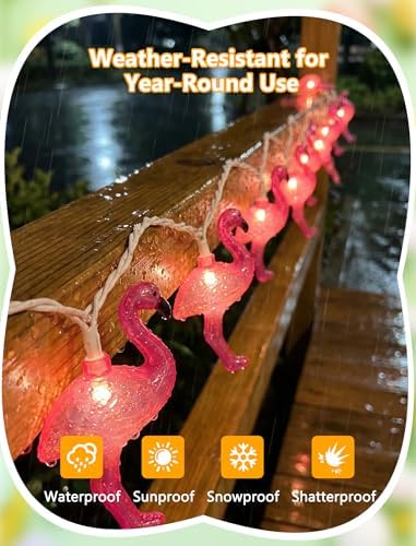 8.5Ft Flamingo LED String Lights Plug in, Summer Party Decorations with 10 Pink Flamingo Lights Waterproof, Outdoor Fairy String Lights UL Listed for Patio Wedding Hawaiian Tiki Luau Holiday Decor - Image 3
