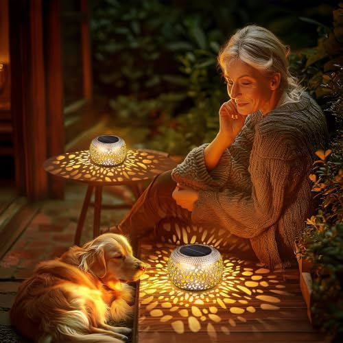 Solar Lanterns Outdoor Waterproof: 2 Pack White Gold Metal Patio Lights - Image 4