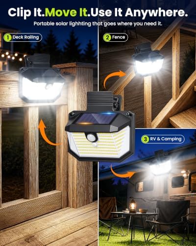 Solar Lights Outdoor Clip on Wall for Patio, Fence & Deck,800LM &3 Modes Clip on Solar Lights with Motion Sensor,No Drill Fence Security Lighting (1 Pack) - Image 3