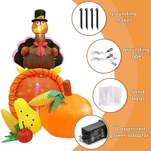 Inflatable Turkey Yard Decorations Thanksgiving Inflatables, 7FT Long Giant Blow up Turkey on Cornucopia with Built-in LED Rotating Lights, for Fall Lawn Party Holiday Decorations Outdoor - Image 6