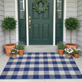 MUBIN Cotton Buffalo Plaid Rug, 3' x 5' Blue White Outdoor Rug Front Door Decorative Mat, Washable Doormat Hand-Woven Foldable Area Rug Layered Door Mats Rug for Front Porch, Entryway, Patio by MUBIN