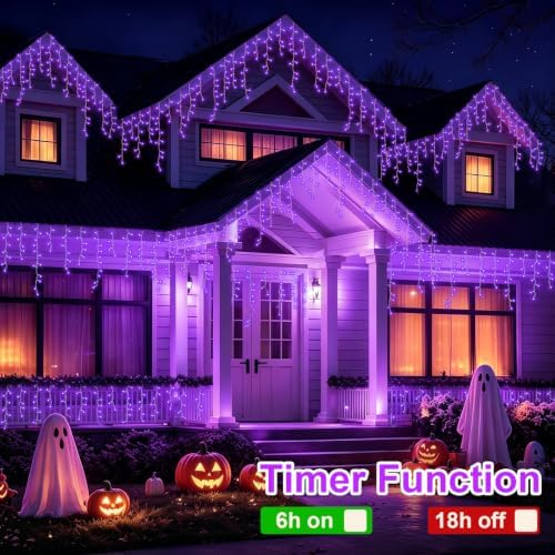 YEGUO 33ft 400 LED Purple Icicle Christmas Lights Outdoor Waterproof, 80 Drops Icicle Light Connectable, 8 Modes Christmas Lights Indoor with Memory Timer - Image 5
