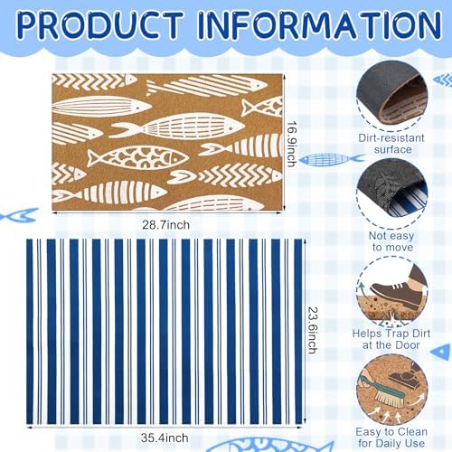 Drydiet Beach Welcome Door Mat Outdoor, Fish Non Slip Front Porch Rug, Blue - Image 2