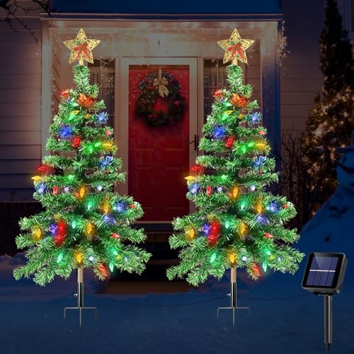 Solar Christmas Trees Lights Outdoor, Solar Powered Xmas Tree Stake Outside by ReyeeInc