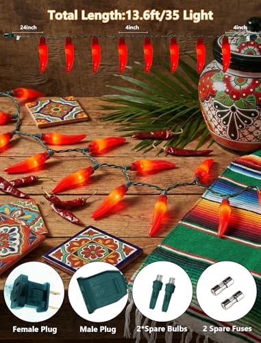 35 LED 13.6Ft Red Chili Pepper Christmas Lights, Camping String Lights - Image 2