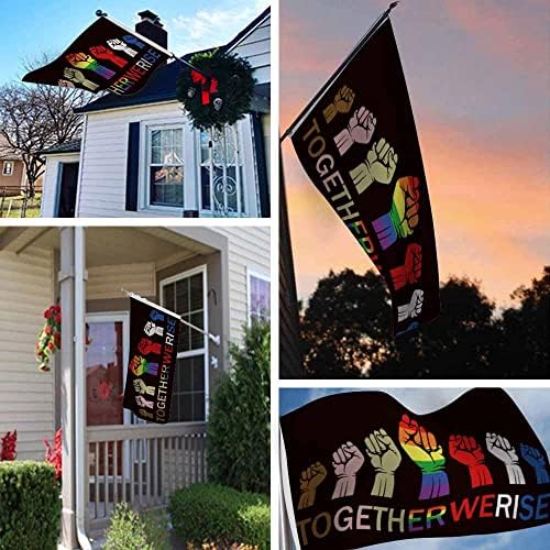 Yekiua Together We Rise Flag 3X5 Outdoor Gay LGBT Rights Fight Fist Double Sided Flags All Weather Long Lasting With 2 Brass Grommets Rainbow - Image 6